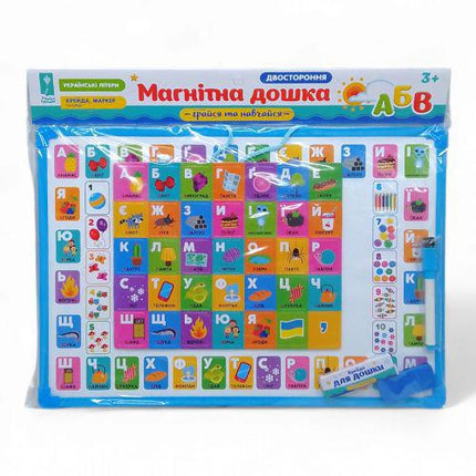 FunToysi: 2-sided board art. pl-7003ua ukr. chalk alphabet, marker, sponge, 44*30 cm in a bag (ts271195253152)