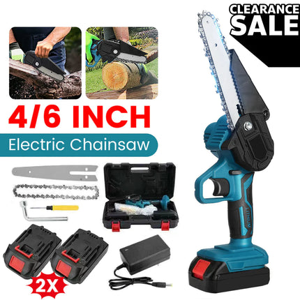 4"/6" Cordless Wood Cutter Chainsaw with 2x Power Batteries